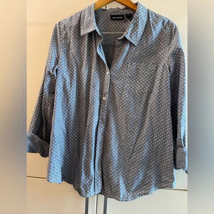DKNY JEANS Blue Cotton Shirt/ blouse Woman’s Polka Dot Size L